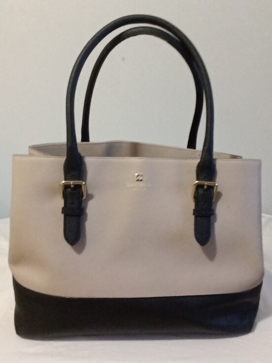 kate spade Handbags - Kate Spade Two-Tone Black and Cream Satchel Purse Approx 16 WideX11 High Leather